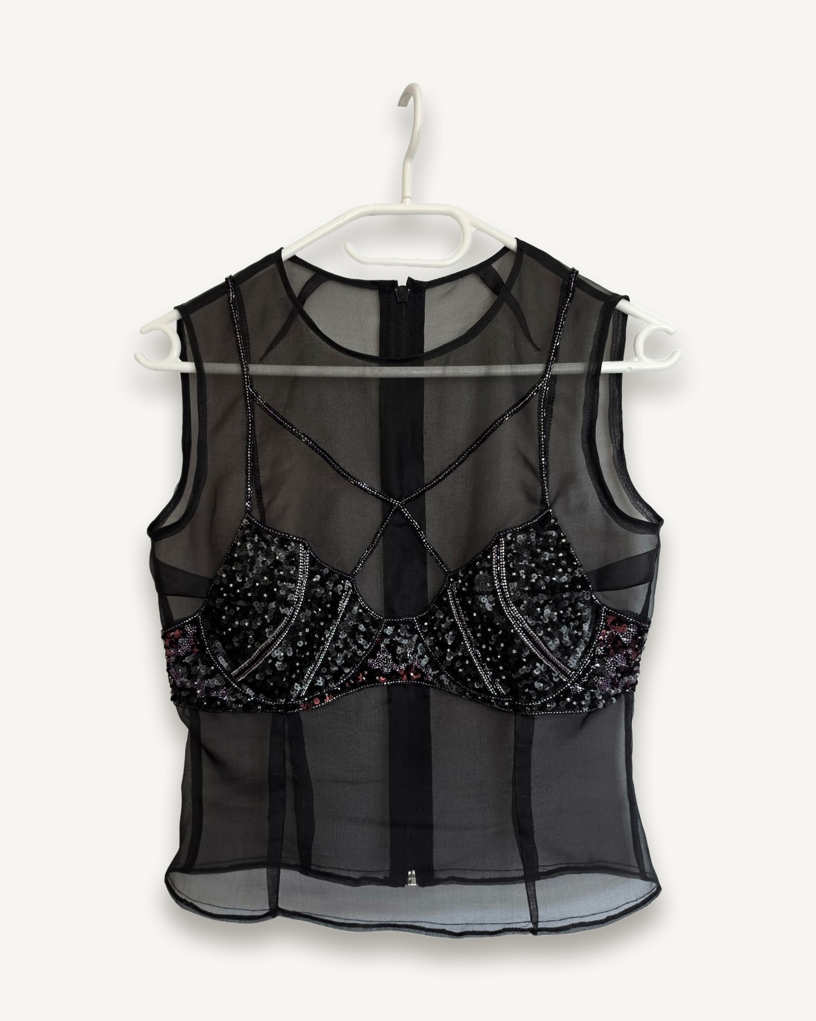 Hand-Embroidered Black Silk Organza Bustier Top by Ksenia Semirova